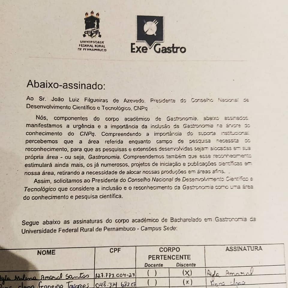 EXEGastro solicita a regulamentação da profissão de Gastrônomo EXEGastro solicita a regulamentação da profissão de Gastrônomo